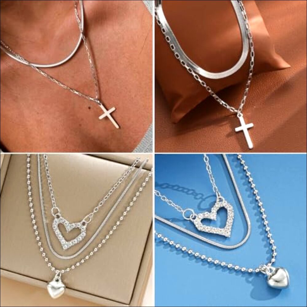 Silver Plated Jewelry Set with Adjustable Necklaces Bracelets Earrings Rings - Picture 4 of 7
